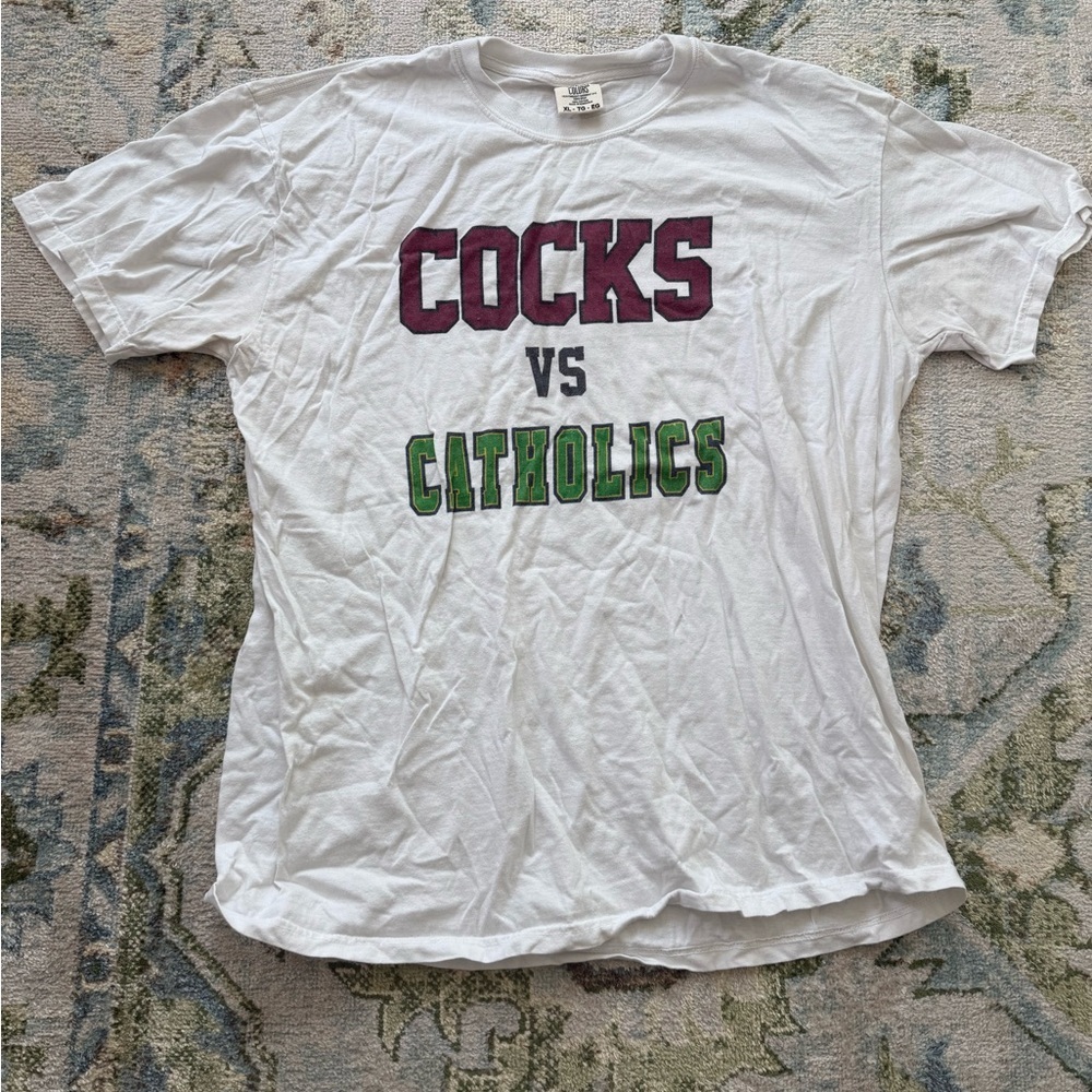 White Graphic Cocks vs. Catholics Men's Shirt